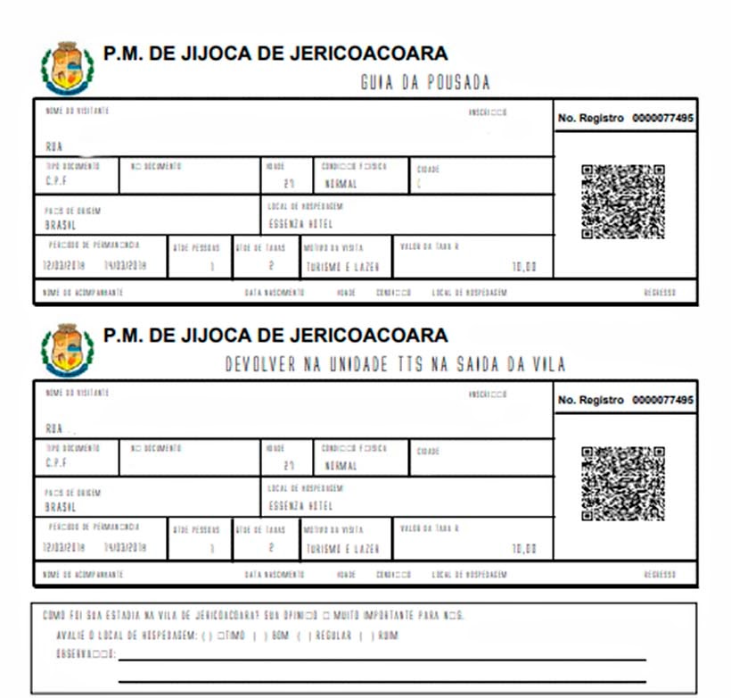 Voucher para entregar na Pousada - Taxa de turismo em Jericoacoara: como gerar e pagar o boleto 