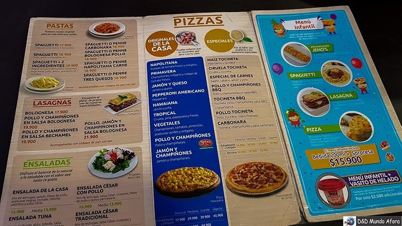 Cardápio do Jeno's Pizza - Diário de bordo: 4 dias em Cartagena, Colômbia