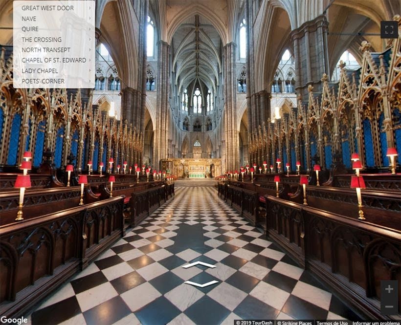 Coro da Abadia de Westminster. Foto: reprodução do tour virtual no site da Abadia