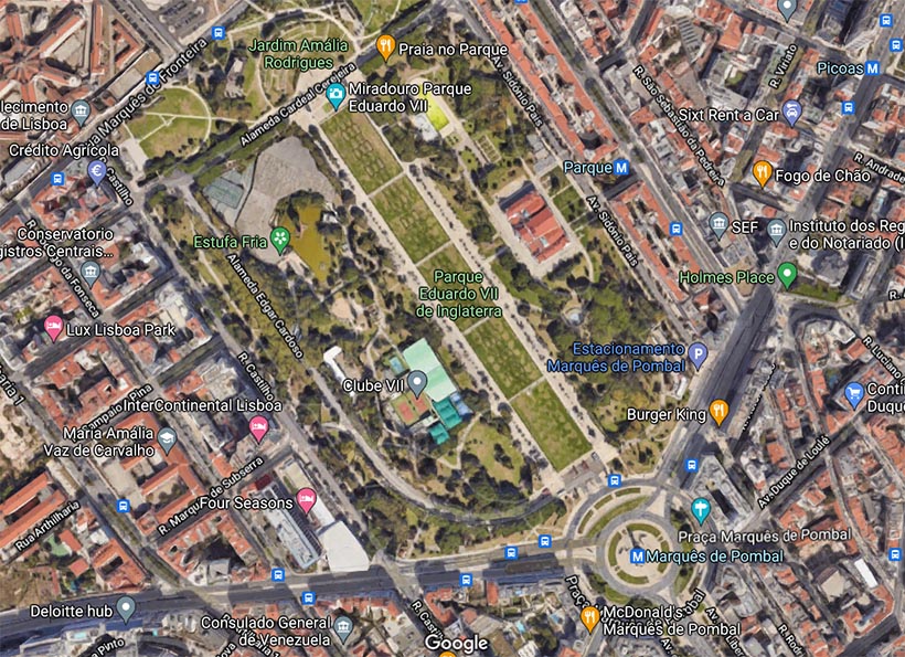 Mapa do Parque Eduardo VII, em Lisboa. Foto: Google Maps