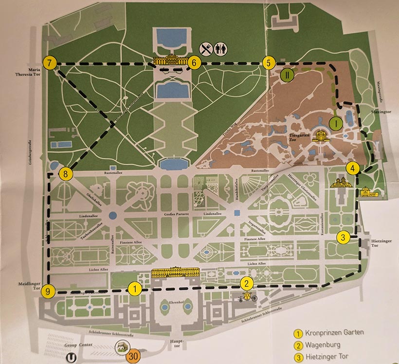 Mapa dos jardins do Palácio de Viena